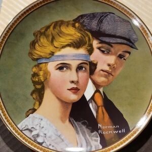 Norman Rockwell Decorative Plate with Blue and Brown Accents